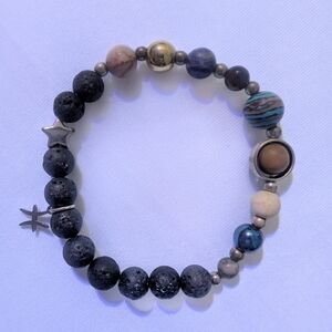 Solar System Galaxy Bracelet with Lava Stone Diffuser & Pisces Zodiac Charm